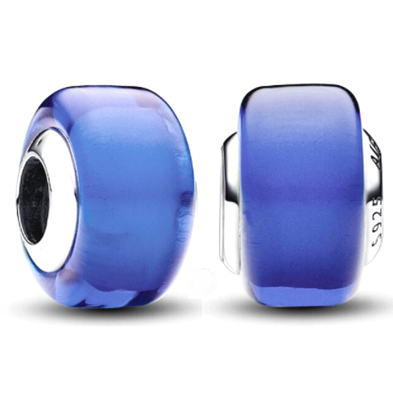 Charme Sterling Silber 925 Blau Murano Glasperle auf Armband Symbol