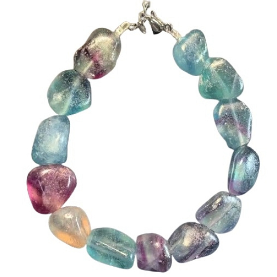 Regenbogen-Fluorit Armband Naturstein 19 cm, Stein der Genies