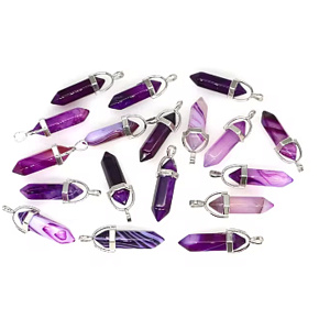 Achat lila Pendel Hexagon Anhänger Naturstein 41 x 13 mm, handgeschnitzt, verleiht Mut und Stärke, 1 Stück