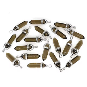 Brauner Quarz Hexagon Pendel Anhänger Naturstein 41 x 13 mm, handgeschnitzt, der vollkommenste Heiler