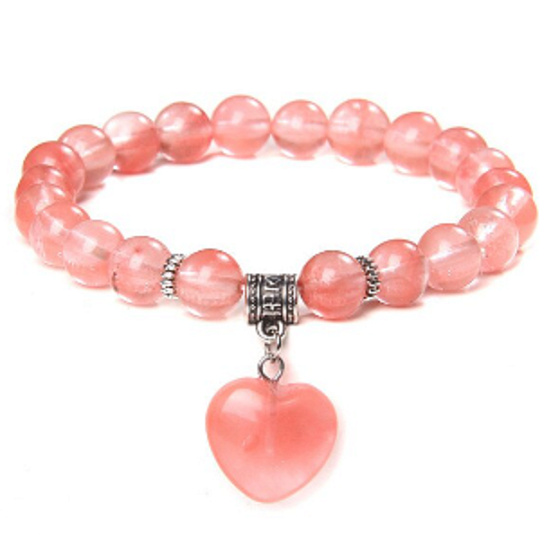 Kristall + Herz Armband elastisch Naturstein, Perle 8 mm / 19 cm, Stein Steine