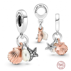 Charm Sterlingsilber 925 Seestern, Muschel, Süßwasserperle, 3-in-1 Anhänger für Armband, Meer