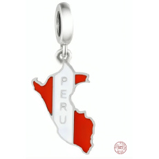Charm Sterlingsilber 925 Peru Flagge - schwingende Karte, Anhänger für Reisearmband