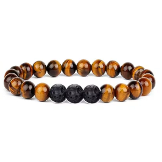 Tigerauge und Lava – Armband aus Natursteinen 18,5 cm | Schutz, Mut, Kraft und Glück