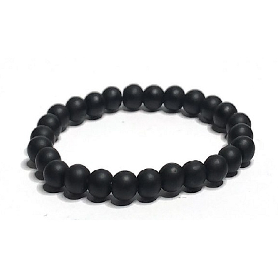 Achat schwarz matt Armband elastisch Naturstein, Kugel 8 mm / 16-17 cm, gibt Mut und Kraft