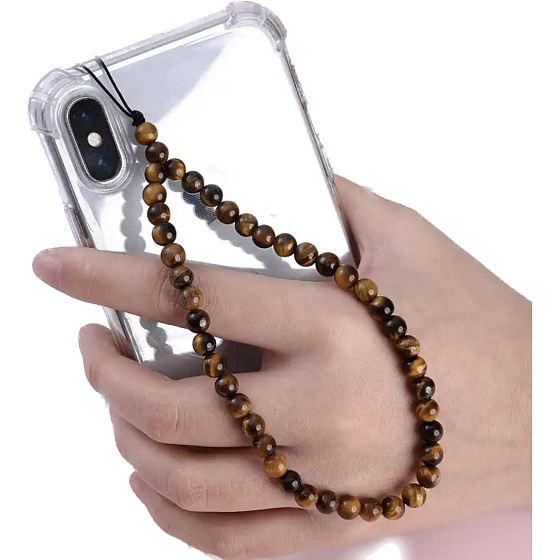 Tigerauge Anhänger für Handy gegen Verlust, Natursteinperle 6 mm / 26,5 cm, Stein der Sonne und Erde, bringt Glück und Reichtum