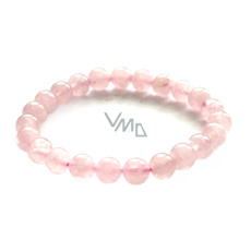 Rosenquarz Armband elastisch Naturstein, Kugel 8 mm / 16 - 17 cm, Stein der Liebe