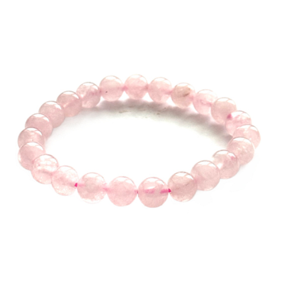 Rosenquarz Armband elastisch Naturstein, Kugel 8 mm / 16 - 17 cm, Stein der Liebe
