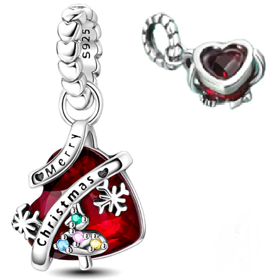 Charm Sterlingsilber 925 Weihnachtliches Herz, Anhänger für Armband Weihnachten