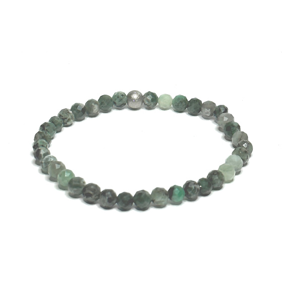 Smaragd-Facettenarmband elastisch Naturstein, Kugel 5 mm / 16-17 cm, königlicher Stein