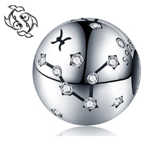 Sternzeichen Fische, Anhänger für Armband Silber + Zirkonia, Kugel 9 mm 1 Stück