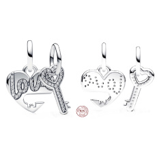Charms Sterling Silber 925 Teilbarer Herz- und Schlüsselanhänger 2in1, Liebesarmbandanhänger