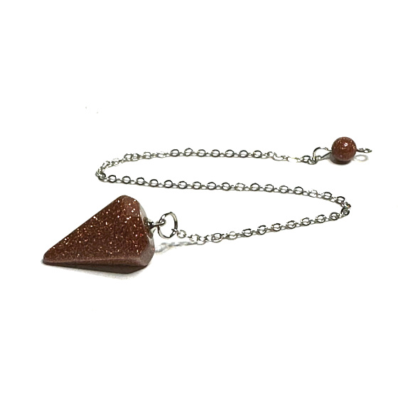 Goldstein Goldpendel 2,5 cm + 18 cm Kette mit Perle, Stein des Ehrgeizes