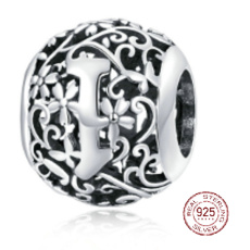 Sterling Silber 925 Magic Alphabet Buchstabe I mit Blumen, Perle für Armband