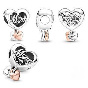 Sterling Silber 925 Herz und Inschrift Thank you, Mom, Perle auf Armband Familie