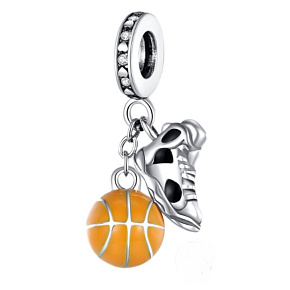 Charme Sterling Silber 925 Basketball Ball und Turnschuh, 2in1 Anhänger am Armband Sport