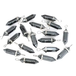 Hämatit Pendel Hexagon Anhänger Naturstein 41 x 13 mm, handgeschnitzt, Stein des gesunden Blutes