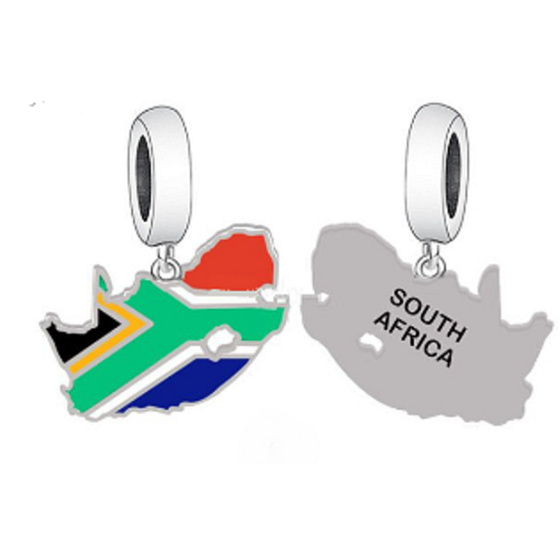 Charm Sterlingsilber 925 Südafrika Flagge - schwingende Karte, Anhänger für Reise-Armband