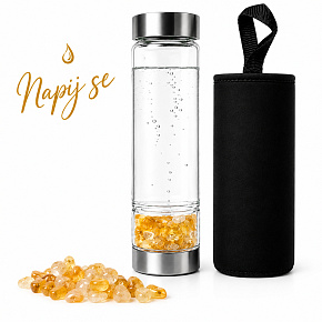 Skleněná láhev na vodu Napij se úspěchu – Citrín pro radost, hojnost a sebevědomí | s vyměnitelnou minerální směsí | 500 ml Skleněná láhev na vodu Napij se úspěchu – Citrín pro radost, hojnost a sebevědomí | s vyměnitelnou minerální směsí | 500 ml