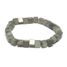 Pyrit-Armband elastisch natürlich, Würfel 6 mm / 16-17 cm, Meister des Selbstvertrauens und der Fülle