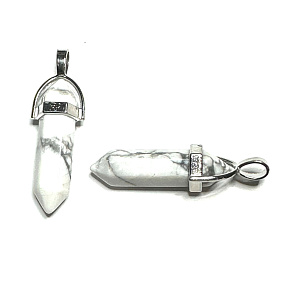 Magnesit / Howlit weiß Pendel Sechseck Anhänger Naturstein 41 x 13 mm, Reinigung Stein