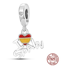 Charm Sterlingsilber 925 Spanien Flagge Herz - Ich liebe Spanien, 2-in-1 Anhänger für Armband Reisen