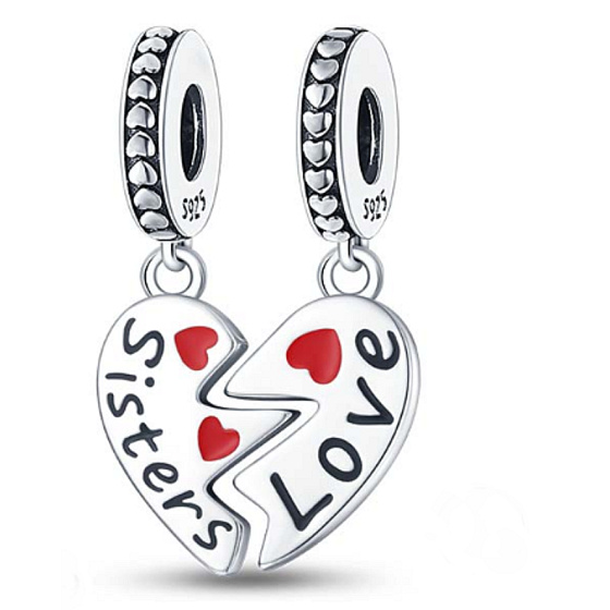 Charme Sterling Silber 925 Schwestern teilbar Charme Herz 2in1, Anhänger am Armband Familie