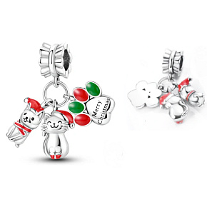 Charm Sterlingsilber 925 Weihnachten 3-in-1 Hund, Katze und Pfote, Anhänger für Armband Weihnachten