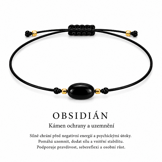 Obsidián – Síla minerálů | Nastavitelný šňůrkový náramek | Symbol ochrany
