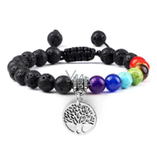 Chakra-Armband Tree of Life + Lava schwarz, handgestrickt, verstellbare Größe, 8 mm Kugel, geboren von den vier Elementen Chakra-Armband Tree of Life + Lava schwarz, handgestrickt, verstellbare Größe, 8 mm Kugel, geboren von den vier Elementen