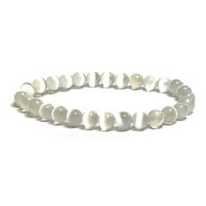 Selenit/Alabaster-Armband elastischer Naturstein, Kugel 6 mm / 16 - 17 cm, Engelsenergie