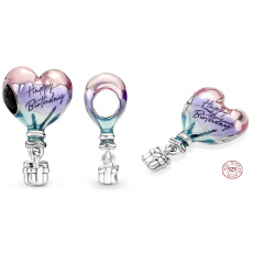 Sterling Silber 925 Heißluftballon mit Happy Birthday Aufschrift, Anhänger für Geburtstagsarmband