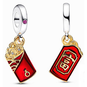 Charms Sterling Silber 925 Roter Umschlag - Reichtum Anhänger Armband Symbol