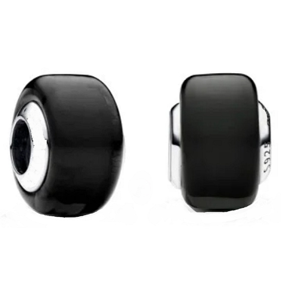 Charme Sterling Silber 925 Schwarz Murano Glasperle auf Armband Symbol