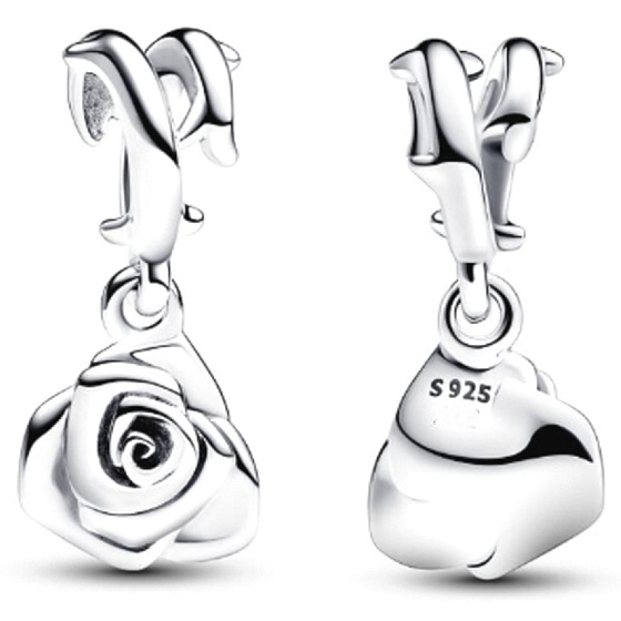 Charme Sterling Silber 925 Rose in Blüte, Natur Armband Anhänger