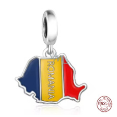 Charm Sterlingové stříbro 925 Rumunsko vlajka - houpající se mapa, přívěsek na náramek cestování