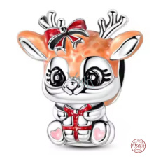 Charm Sterlingové stříbro 925 Vánoční Sobí holčička s mašlí, symbol vánoční lásky a kouzla, korálek na náramek vánoce Charm Sterlingové stříbro 925 Vánoční Sobí holčička s mašlí, symbol vánoční lásky a kouzla, korálek na náramek vánoce