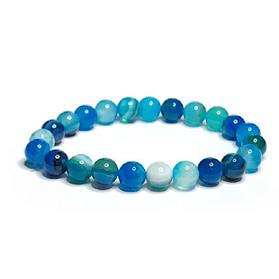 Achat blau See Armband elastisch Naturstein, Kugel 8 mm / 16 - 17 cm