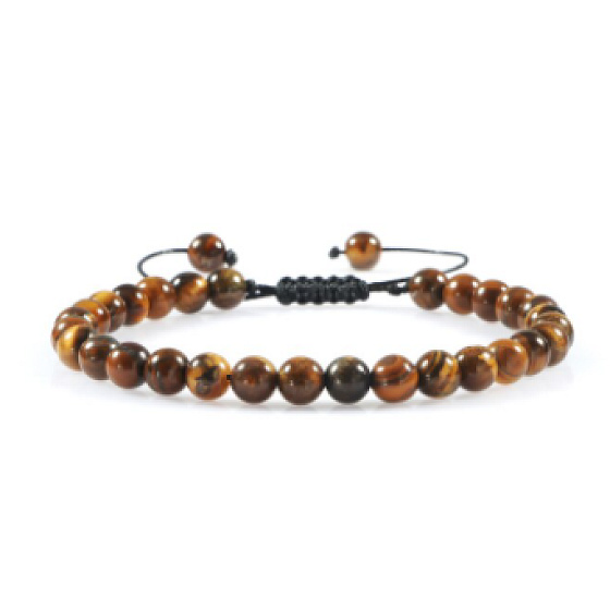 Tigerauge Armband Naturstein handgestrickt, verstellbare Größe, Kugel 6 mm, Sonne und Erde Stein, bringt Glück und Reichtum