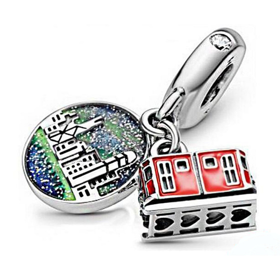 Sterling Silber 925 Hong Kong Peak Tram Dangle, 2in1 Reise-Armband-Anhänger