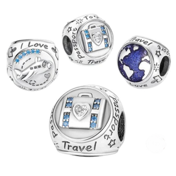 Sterling Silber 925 3-seitiger Reise-Charm, Reise-Armband Perle