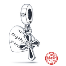 Sterling Silber 925 Religiöse Charms Kreuz und Namensschild 2in1, Anhänger für Armband