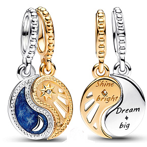 Charms Sterling Silber 925 Yin & Yang, Sonne und Mond teilbar Anhänger am Armband, Symbol