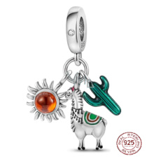 Charms Sterling Silber 925 Peru - Lama, Kaktus, Sonne 3in1, Reisearmband Anhänger