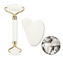 Quarz Gua Sha 5 x 8 cm + Massagerolle 14 x 5,5 cm reduziert Falten, Schwellungen, verbessert die Elastizität der Haut, Set ohne Verpackung