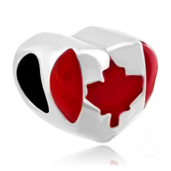 Charm Sterlingsilber 925 Kanadische Flagge Herz - Ich liebe Kanada, Perle für Reise-Armband