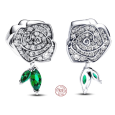 Charme Sterling Silber 925 Rose in Blüte, Perle auf Armband Natur