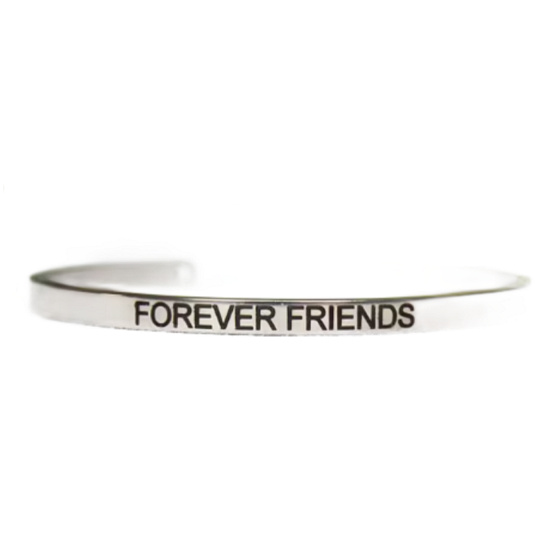 Edelstahlarmband silber mit Gravur Freunde für immer, offene Manschette, 4 mm