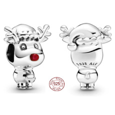 Sterling Silber 925 Rudolph mit roter Rentiernase, Perle für Weihnachtsarmband