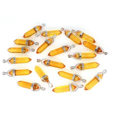 Kristallglas gelb Pendel Hexagon Anhänger Naturstein 41 x 13 mm, handgeschnitzt, Stein der Steine, 1 Stück